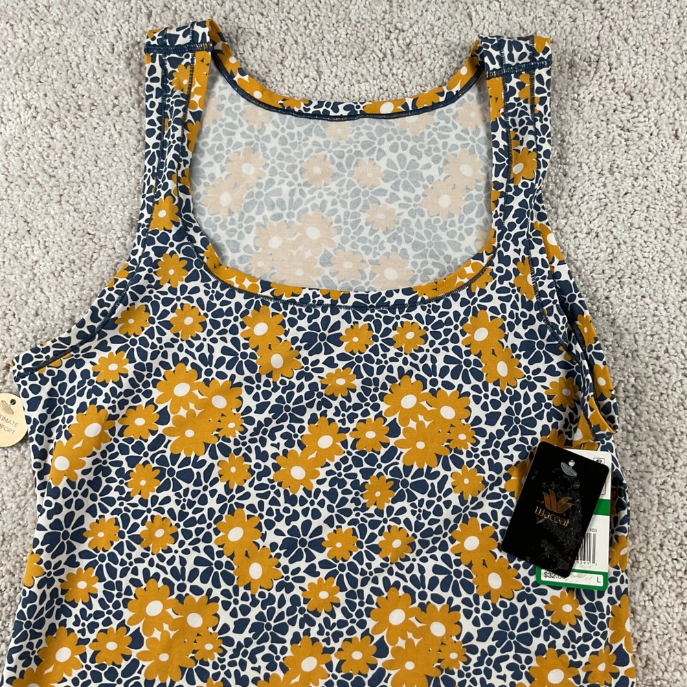Wacoal Ultimate Comfort Floral Tank Top Navy Yellow Supima Cotton Blend NWT L - Picture 2 of 9